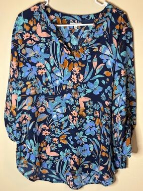 Maurices Navy Floral V-Neck Blouse - XL - P2P 24” Length 32”